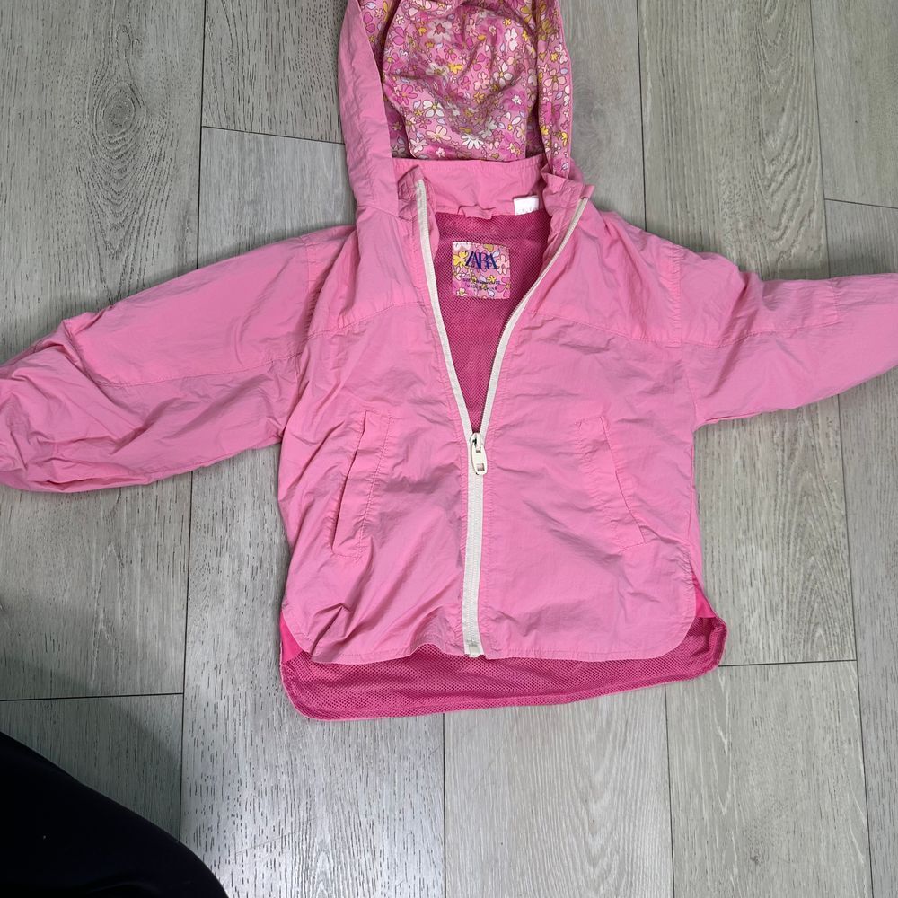 Zara toddler girl pink windbreaker hooded rain jacket zipper up size 18-24 month